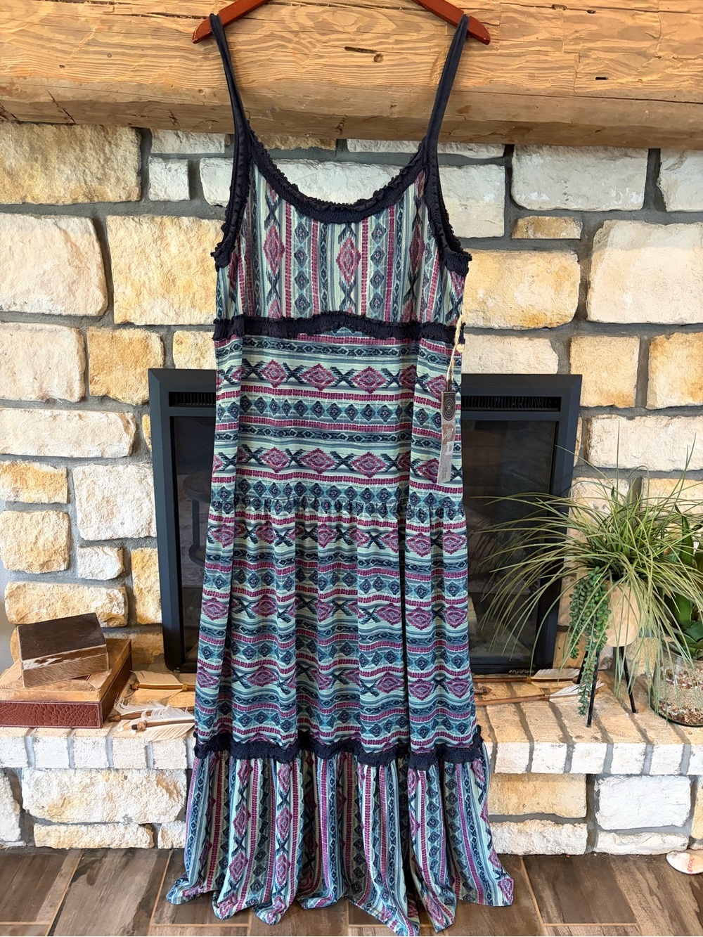Double D Ranch Butterfly Blue Maxi Dress in Teal and Berry. XL